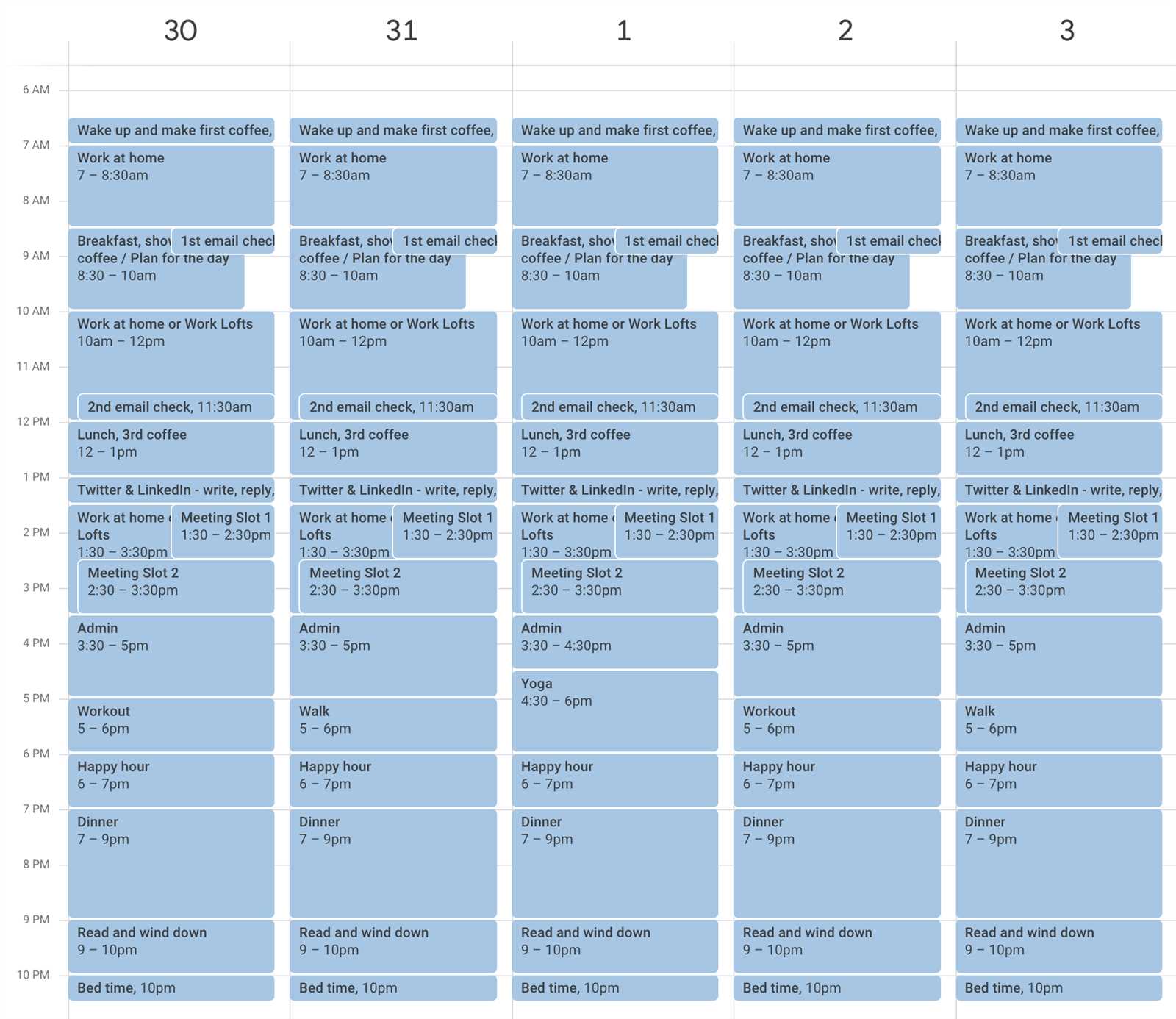 day and time calendar template