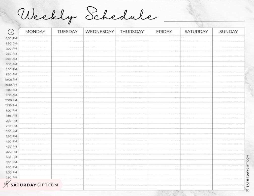 days of week calendar template