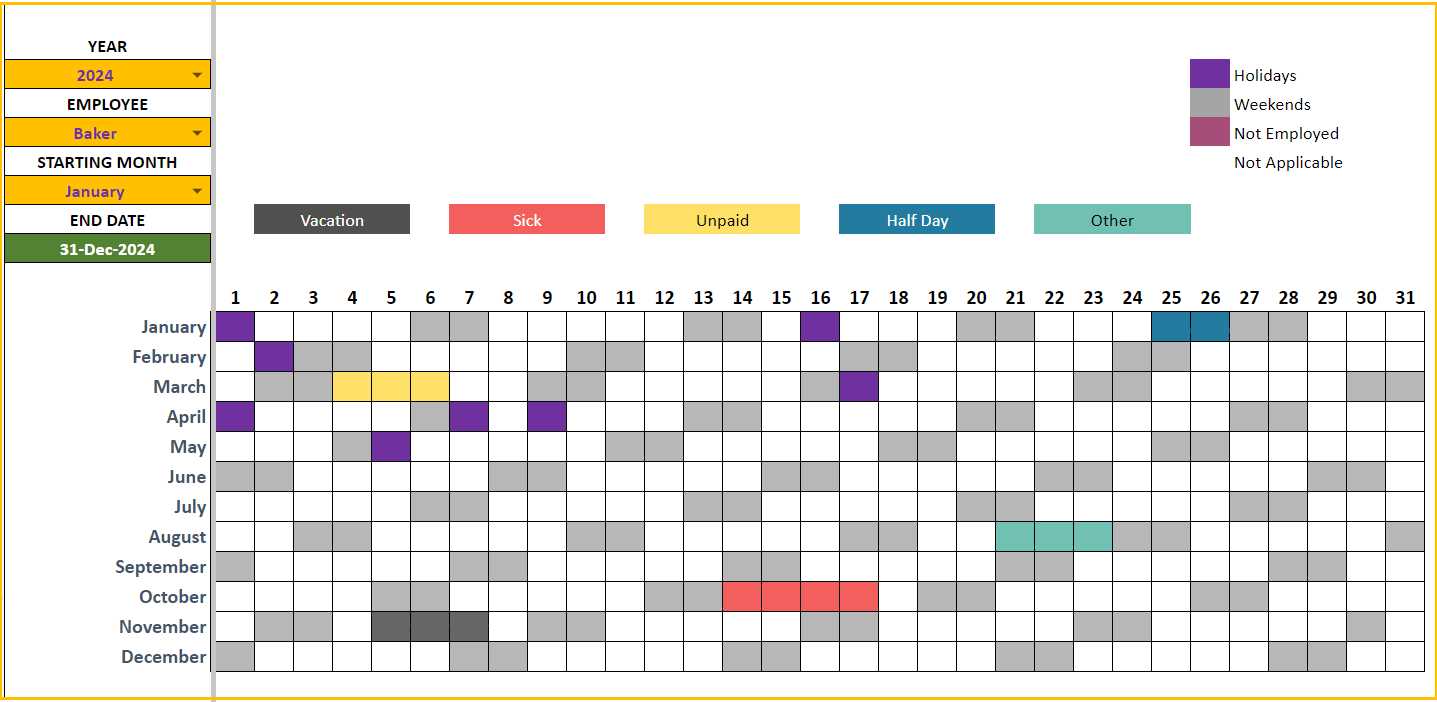 days off calendar template