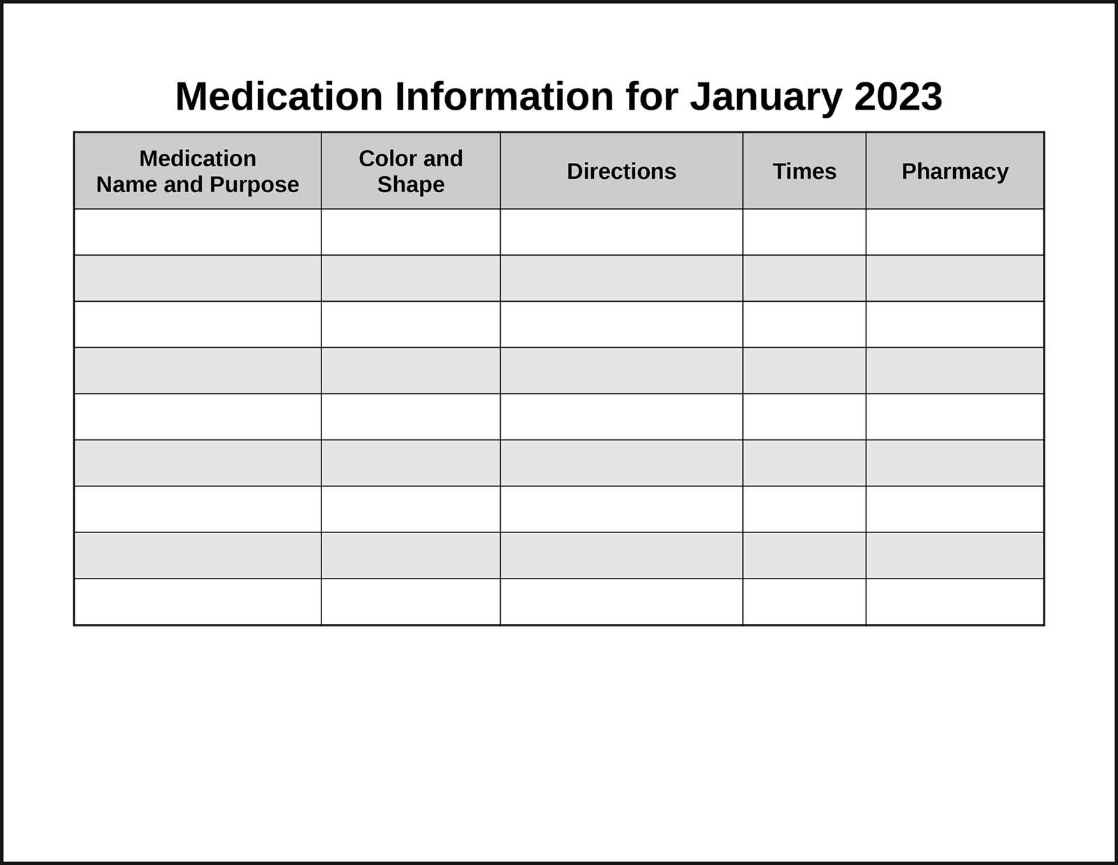 monthly medication calendar template