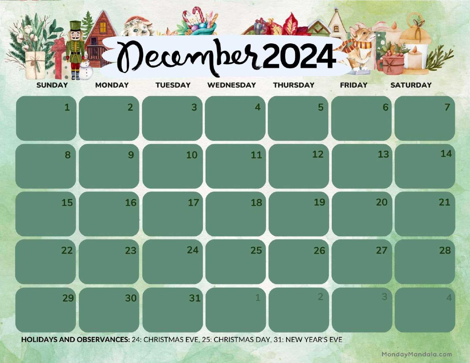 december blank calendar template