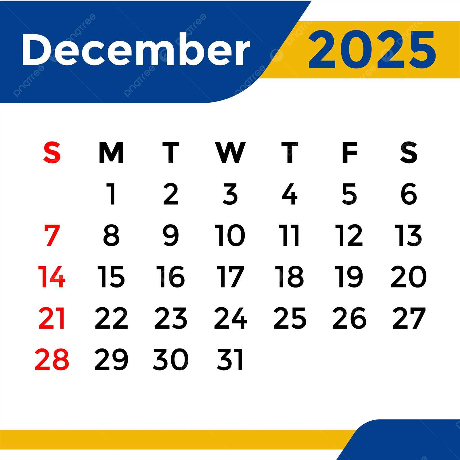 december calendar 2025 template