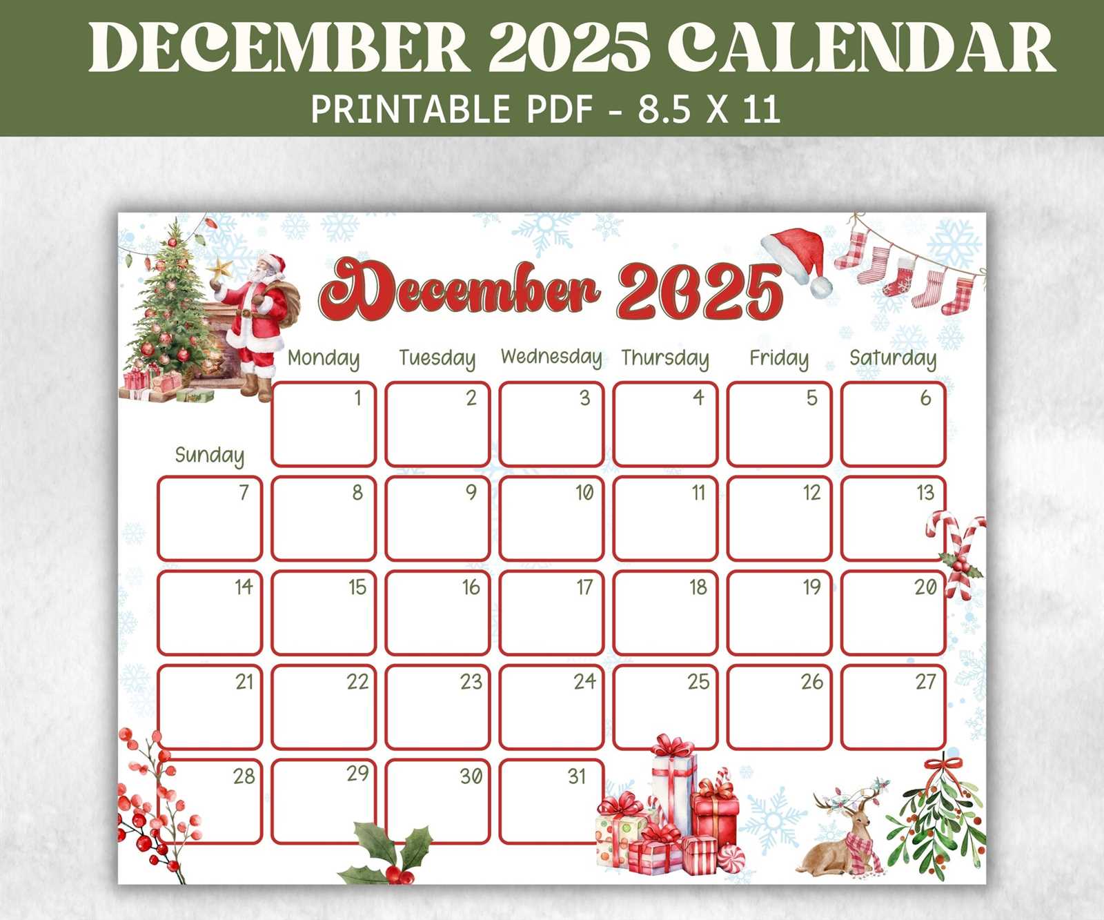 december calendar 2025 template