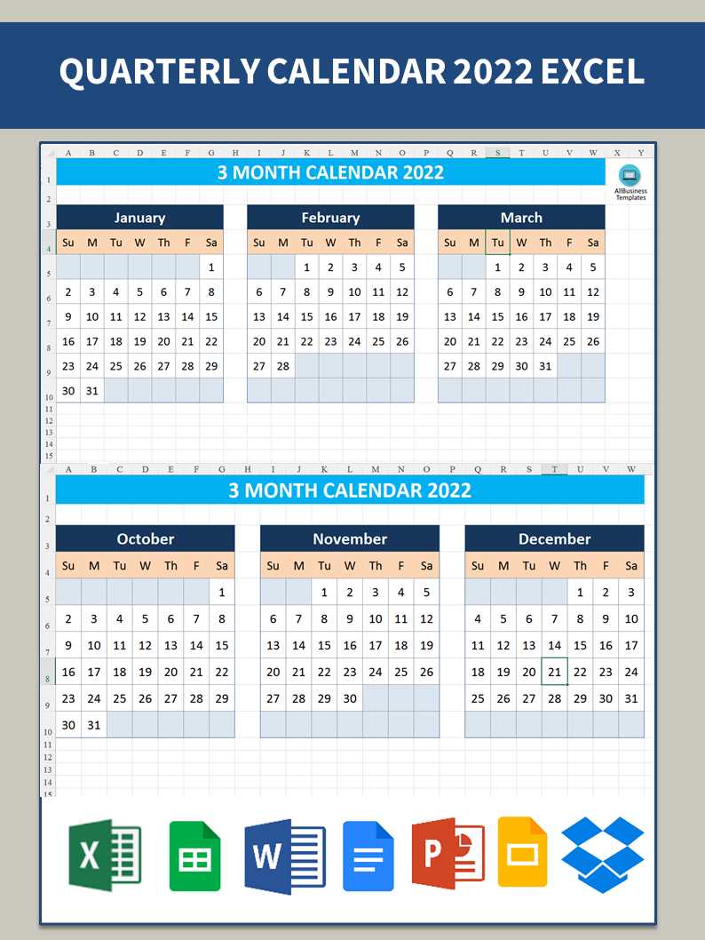 calendar template quarterly