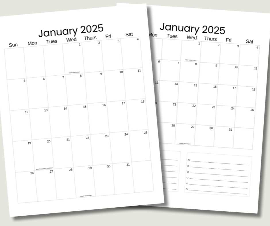 calendar template 2025 with holidays