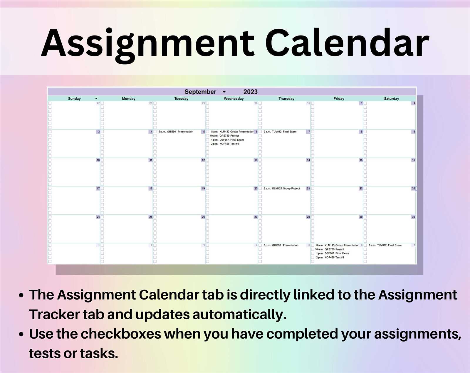 assignment calendar template