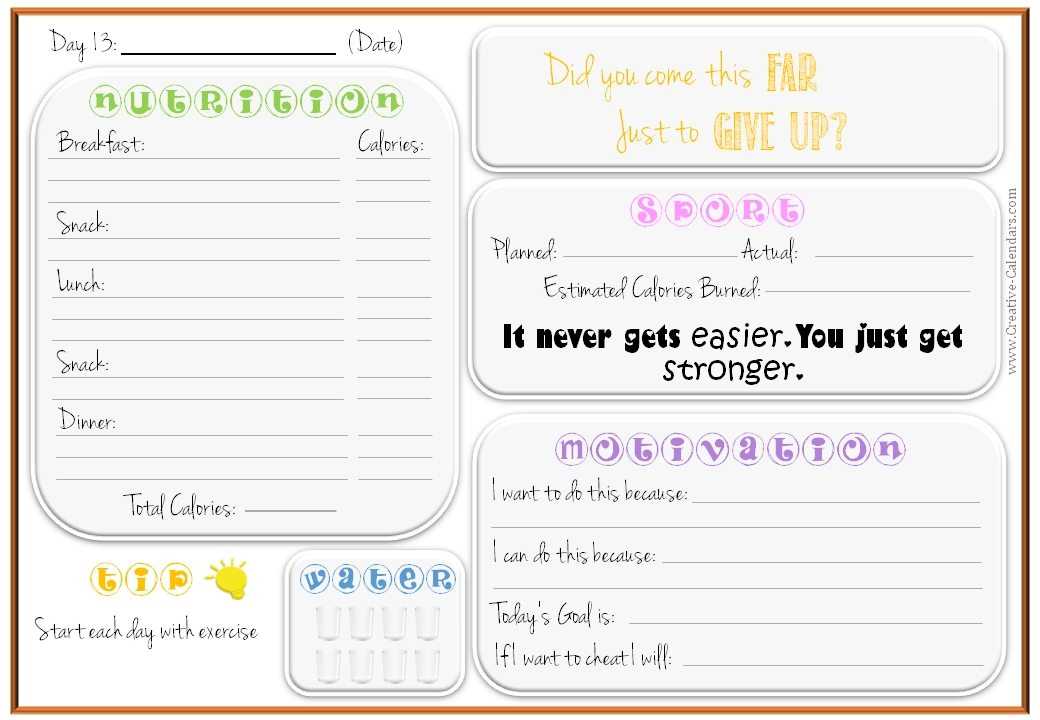 diet and exercise calendar template