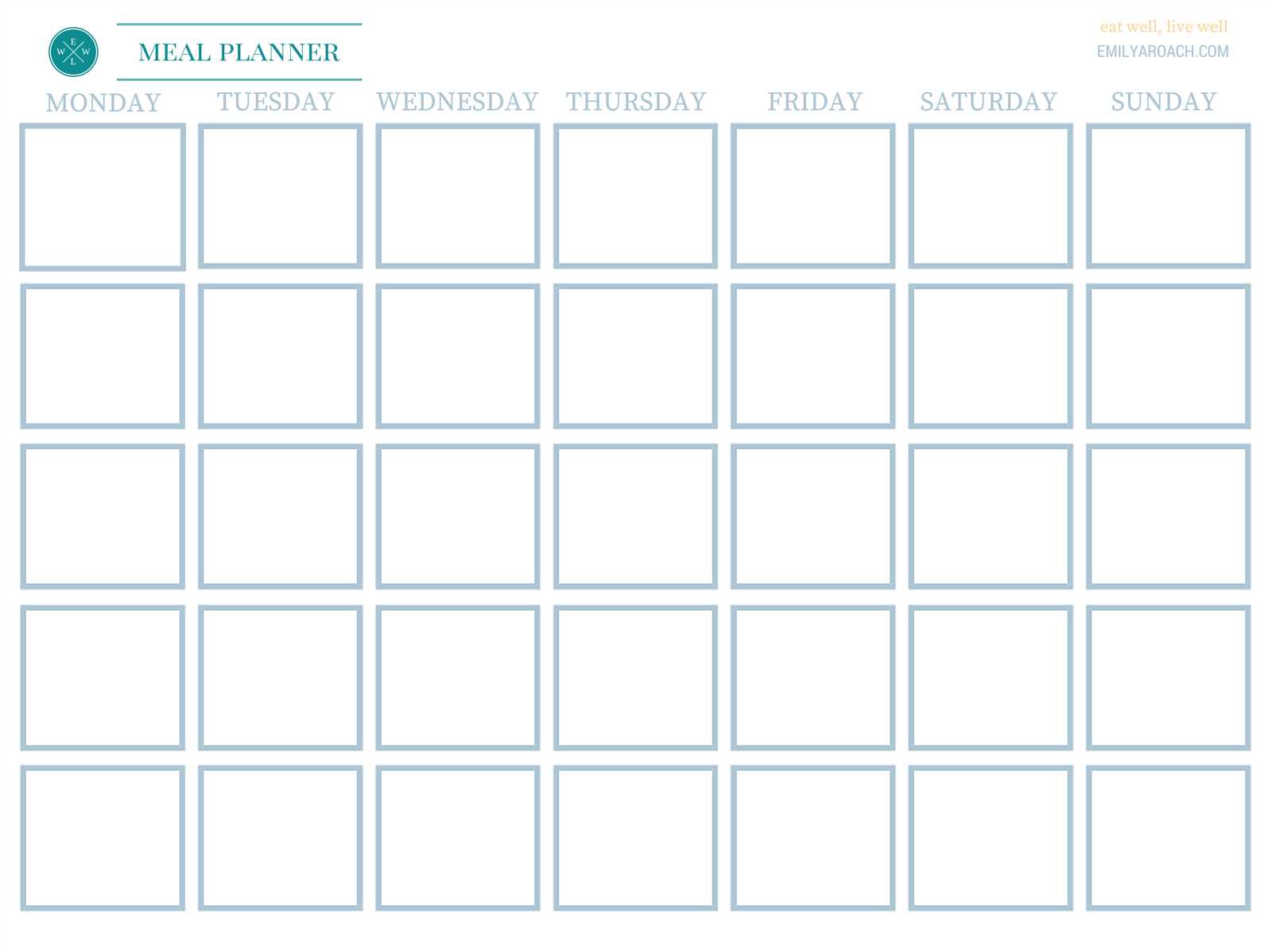 diet calendar template