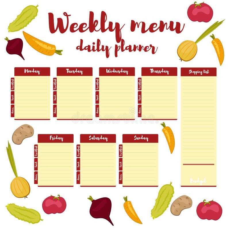 dinner calendar template