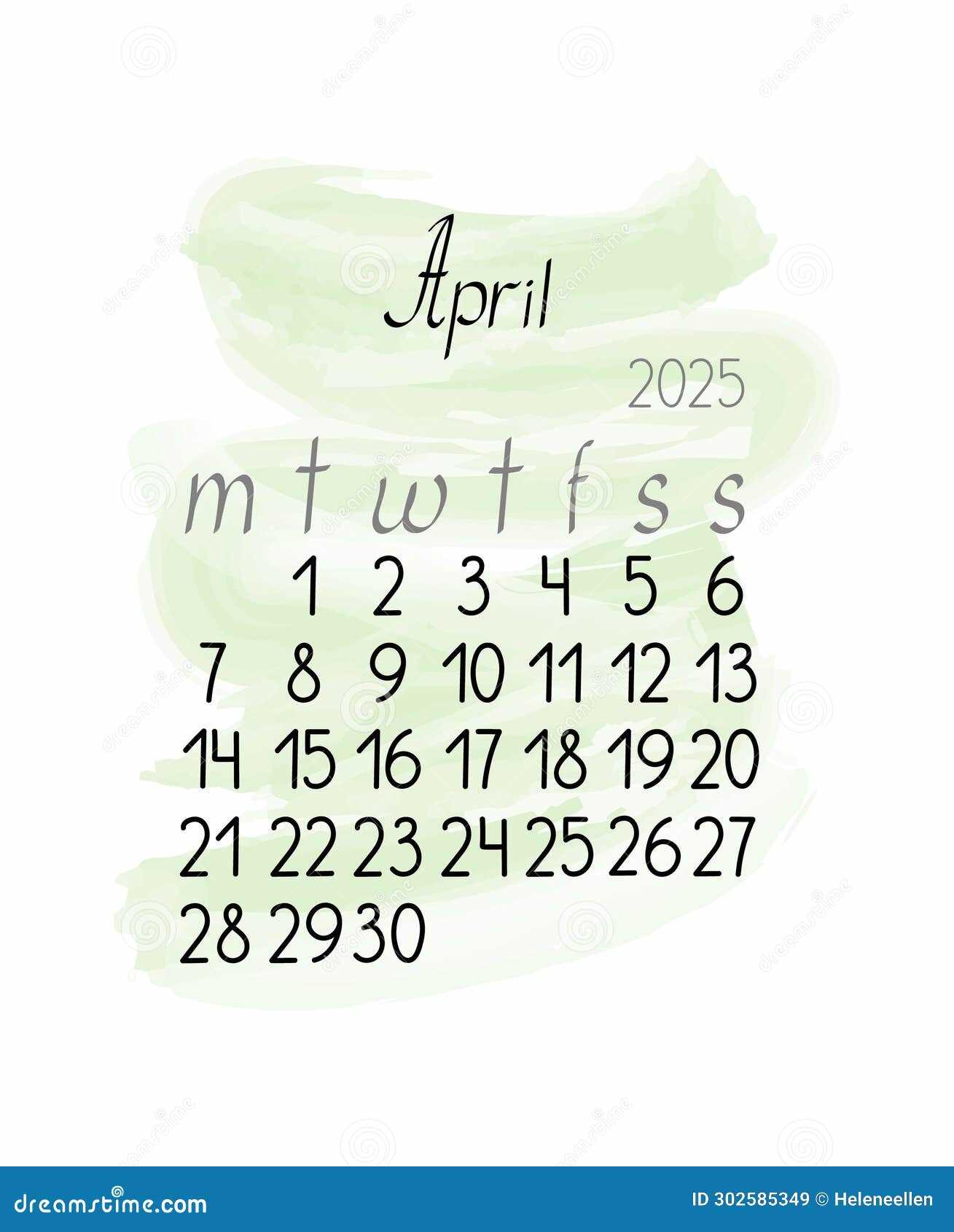 blank calendar template for april 2025