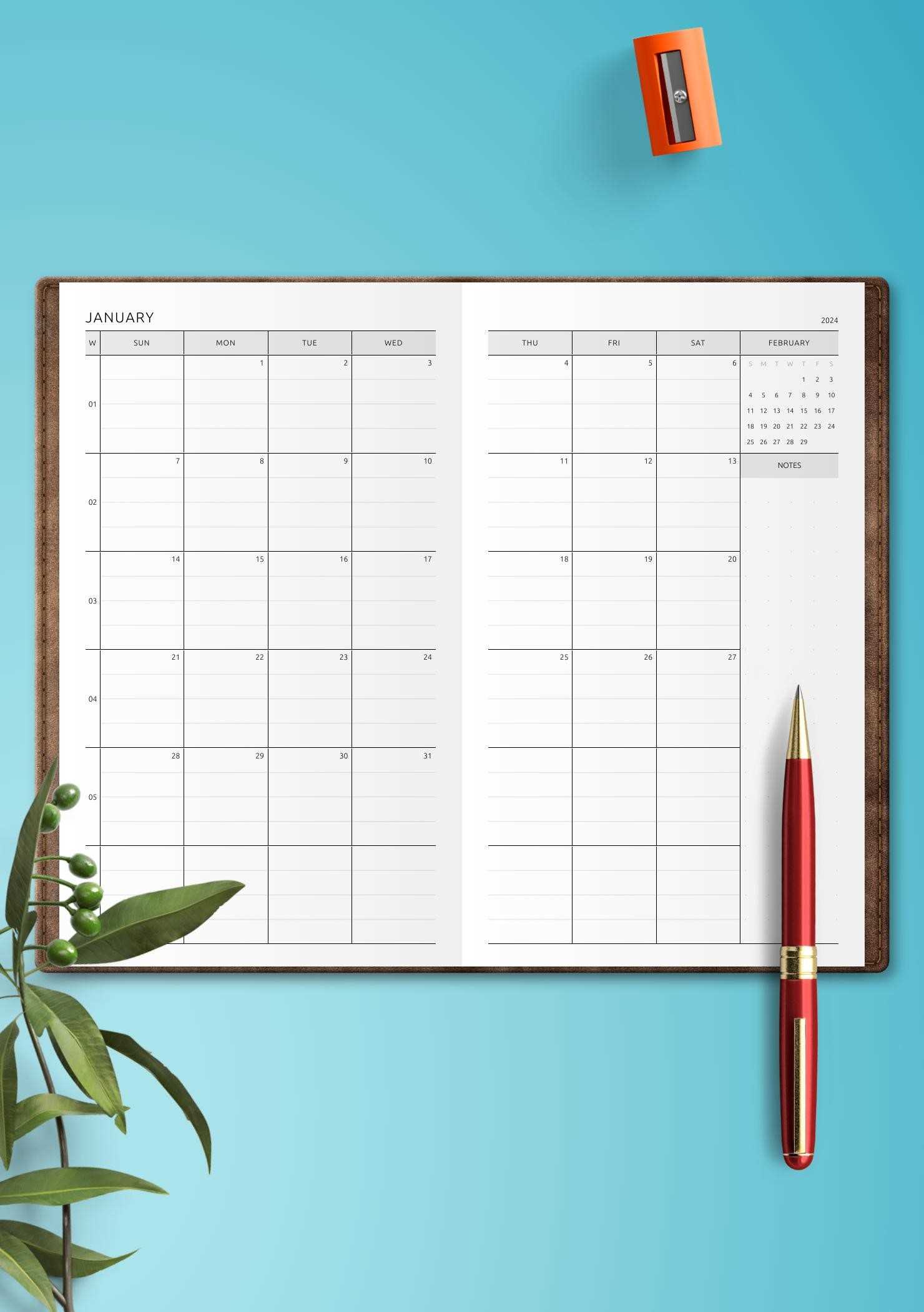 two page calendar template