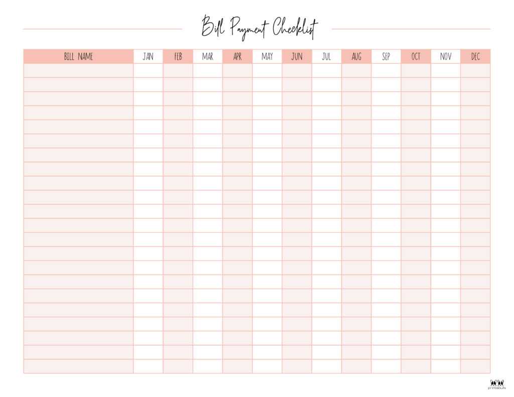 monthly bill calendar template free