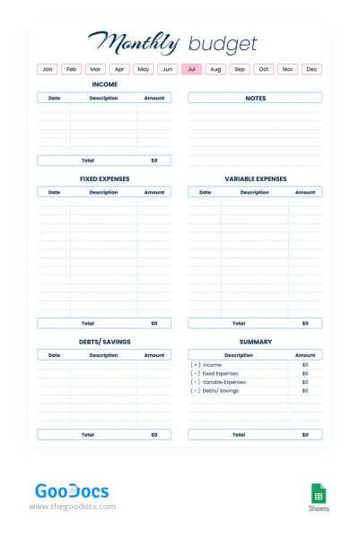 monthly calendar budget template