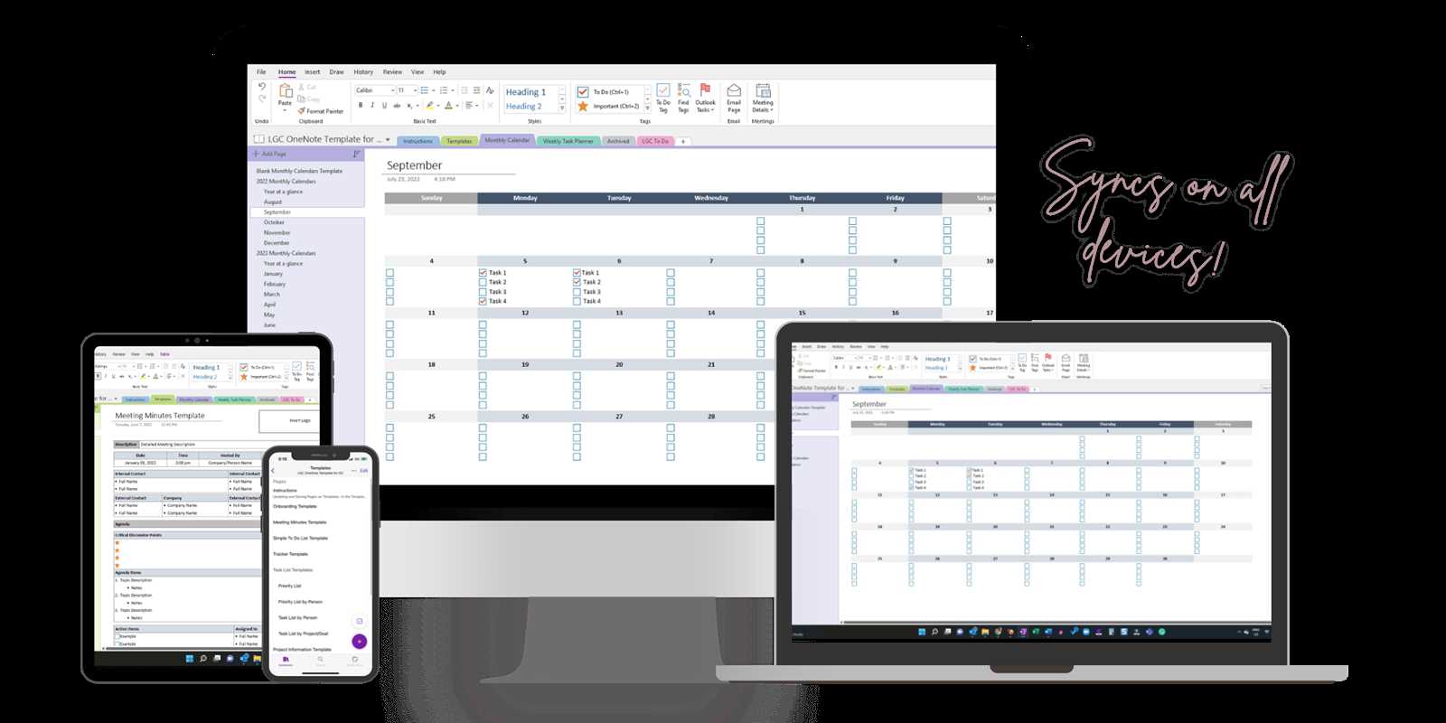 does onenote have a calendar template