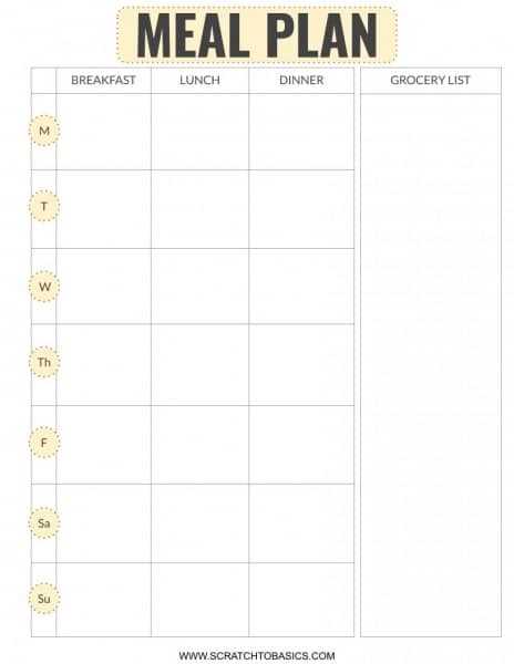 food menu calendar template