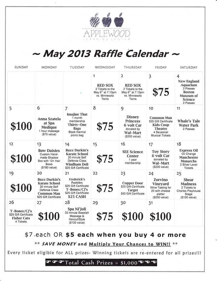 calendar raffle template