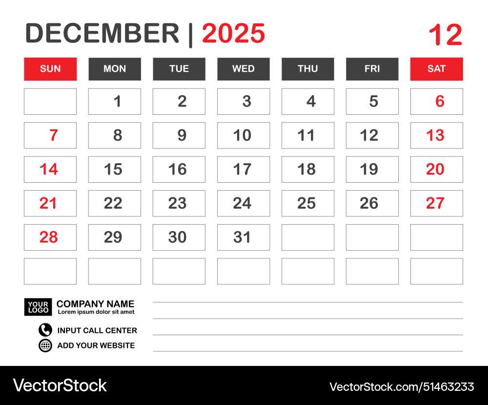 december calendar 2025 template