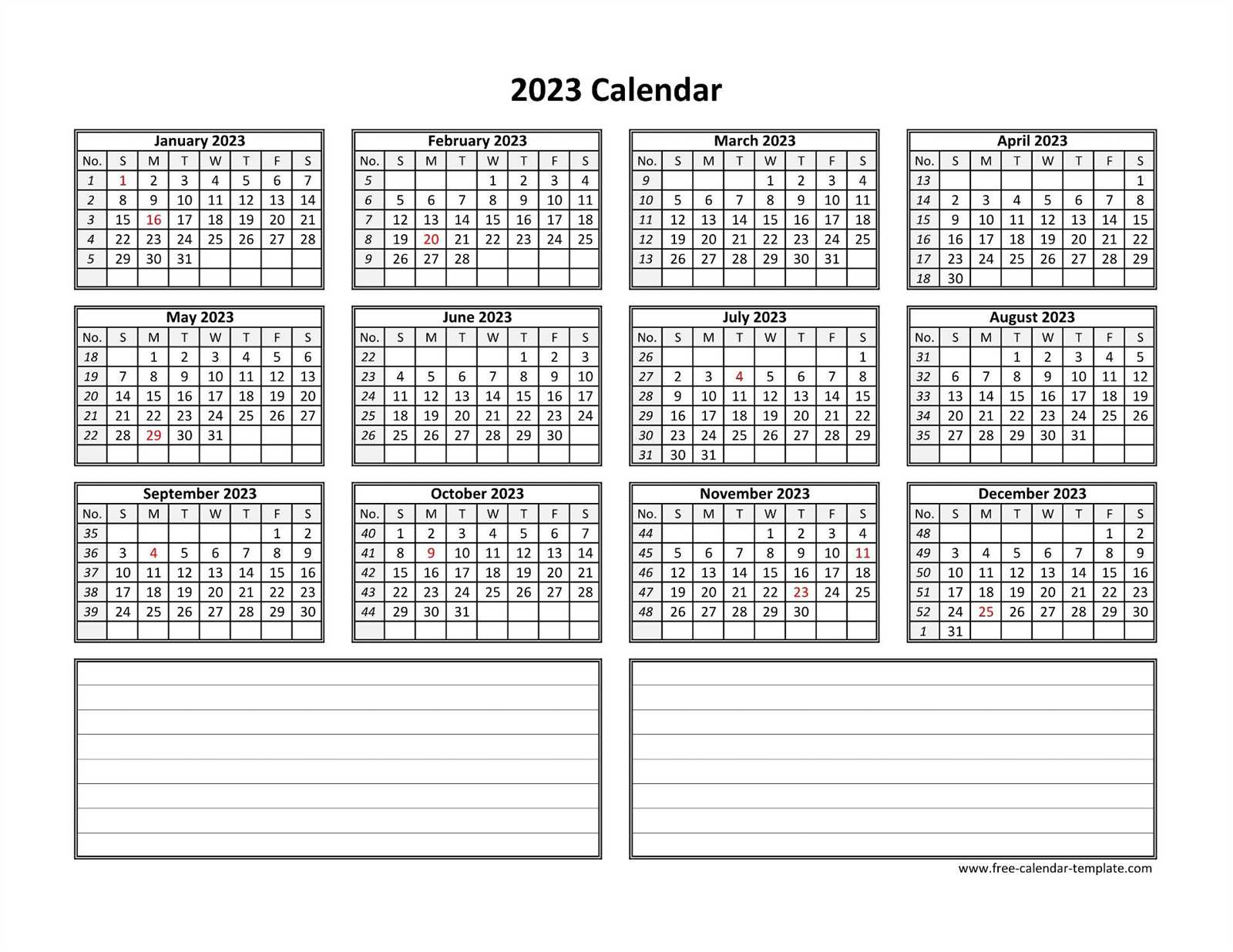 whole year calendar template