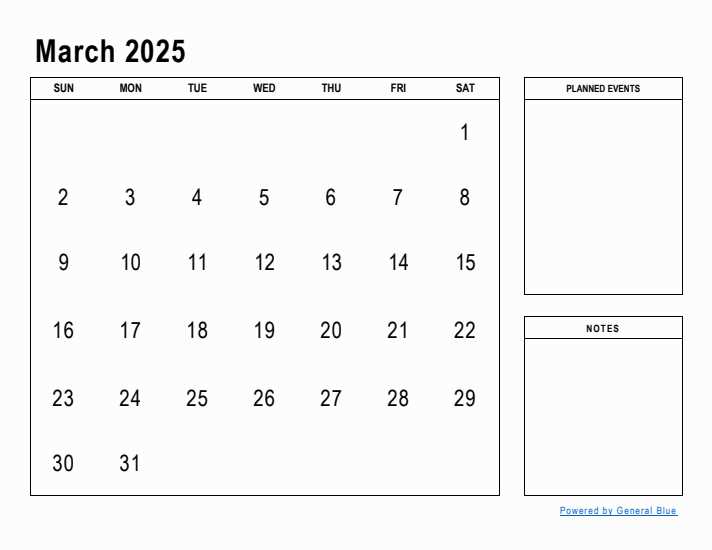 blank calendar template march 2025 printable