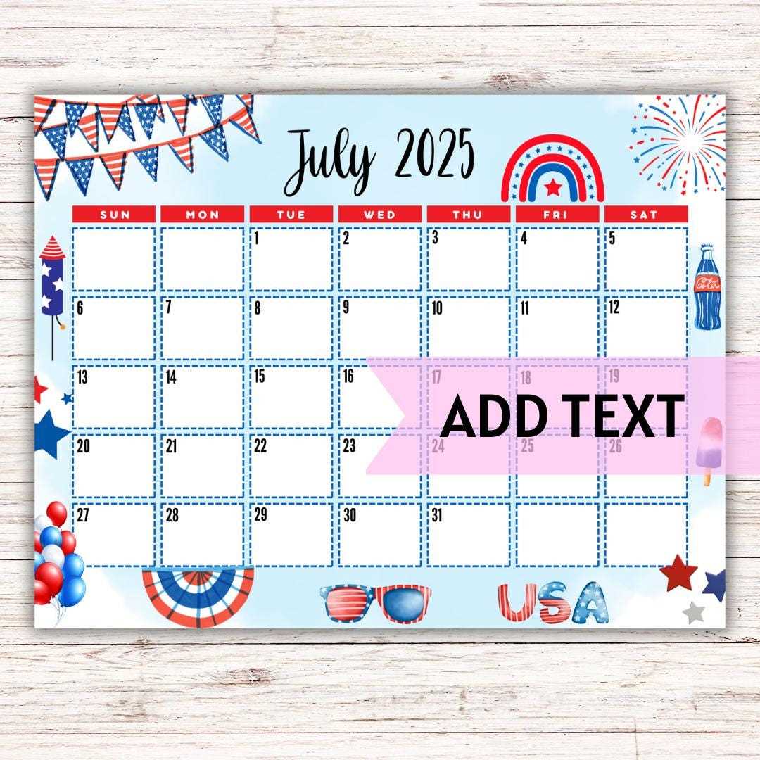 free calendar template july 2025