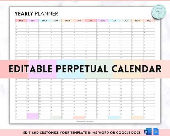 one page yearly calendar template