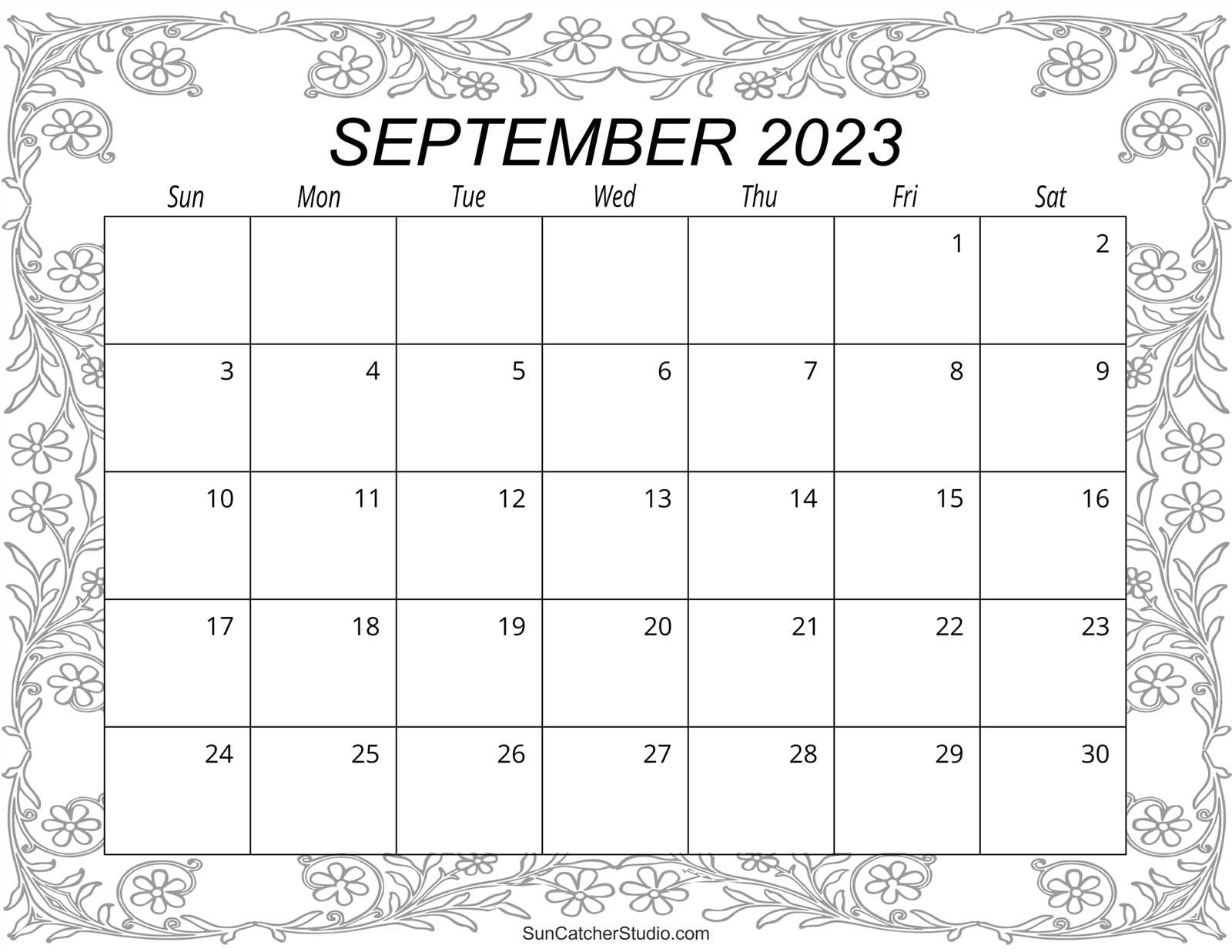 september monthly calendar template