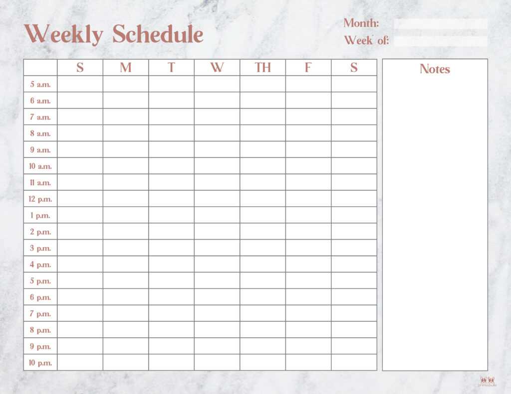 weekly calendar hourly template