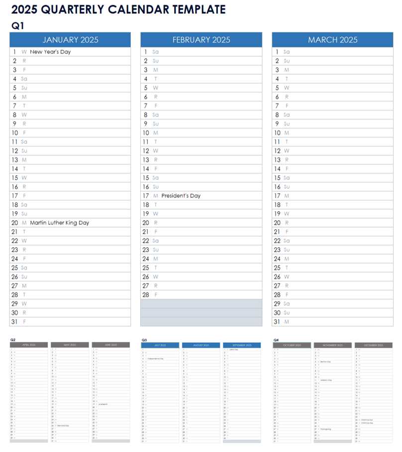 blank quarterly calendar template