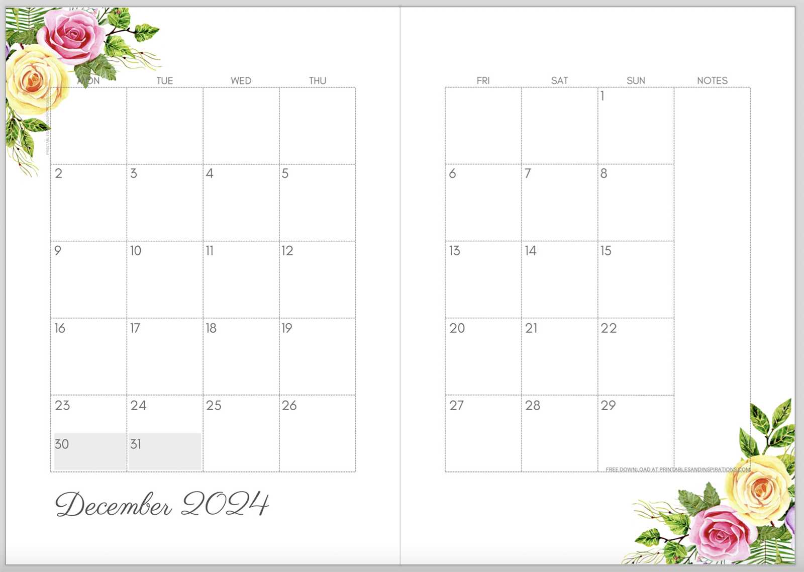 2 page monthly calendar template 2026