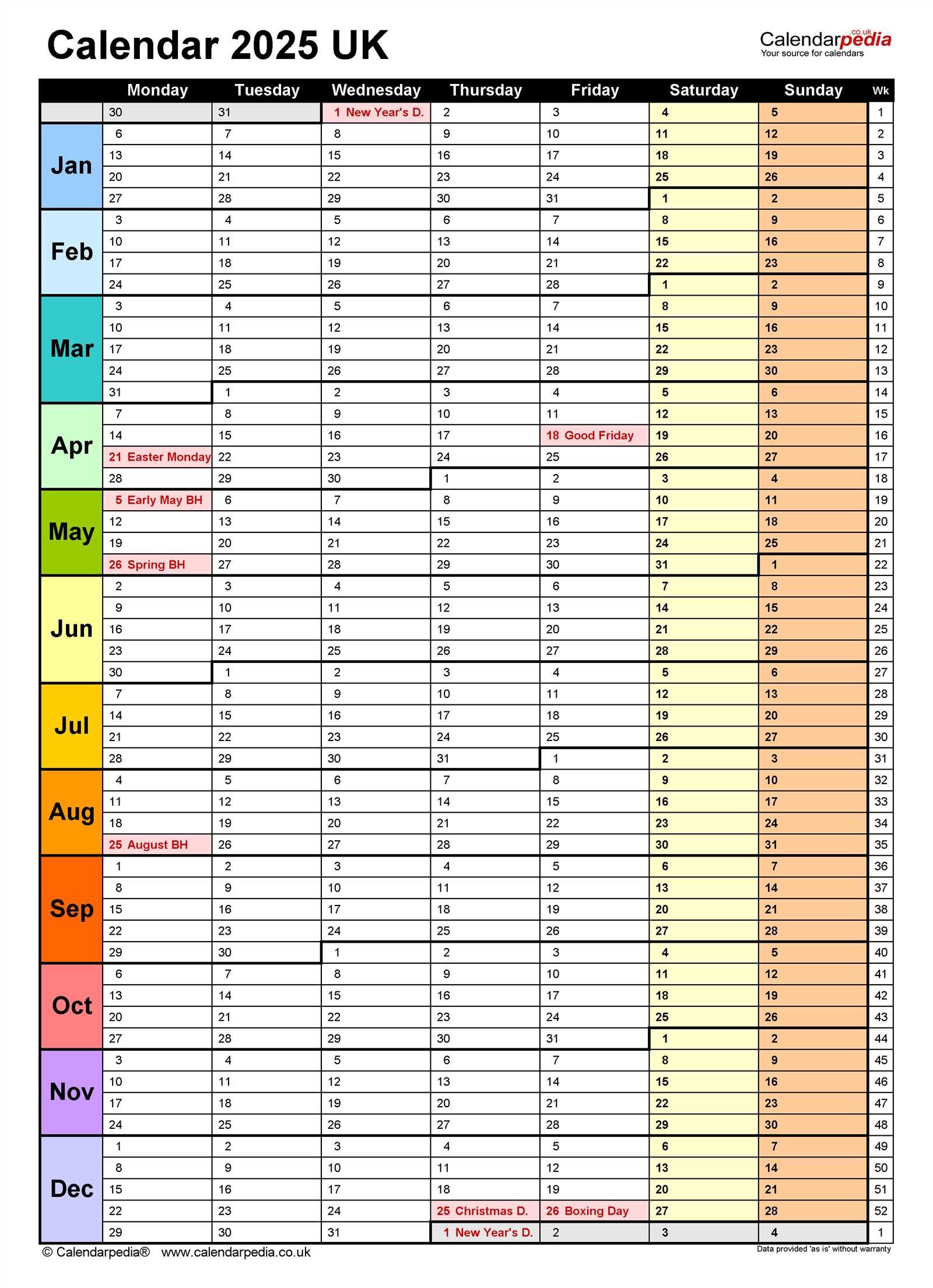 a5 calendar template 2025