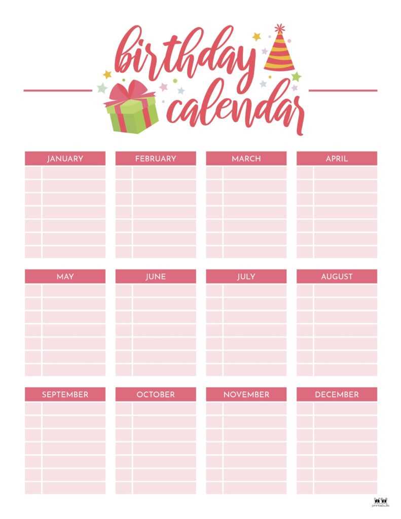 birthday anniversary calendar template