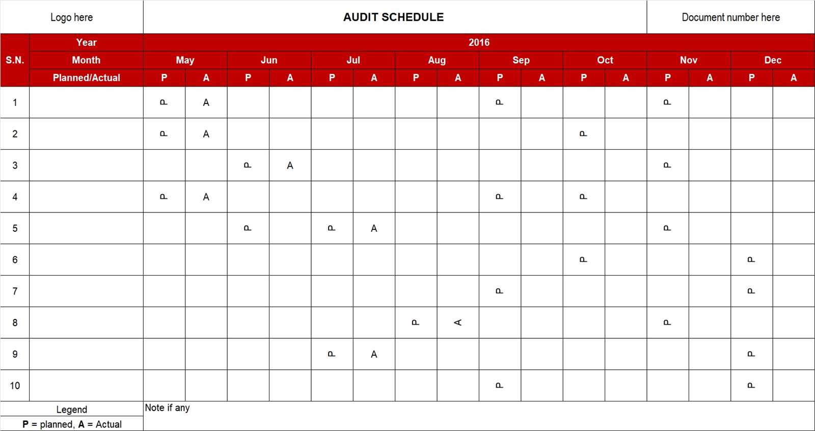 internal audit calendar template