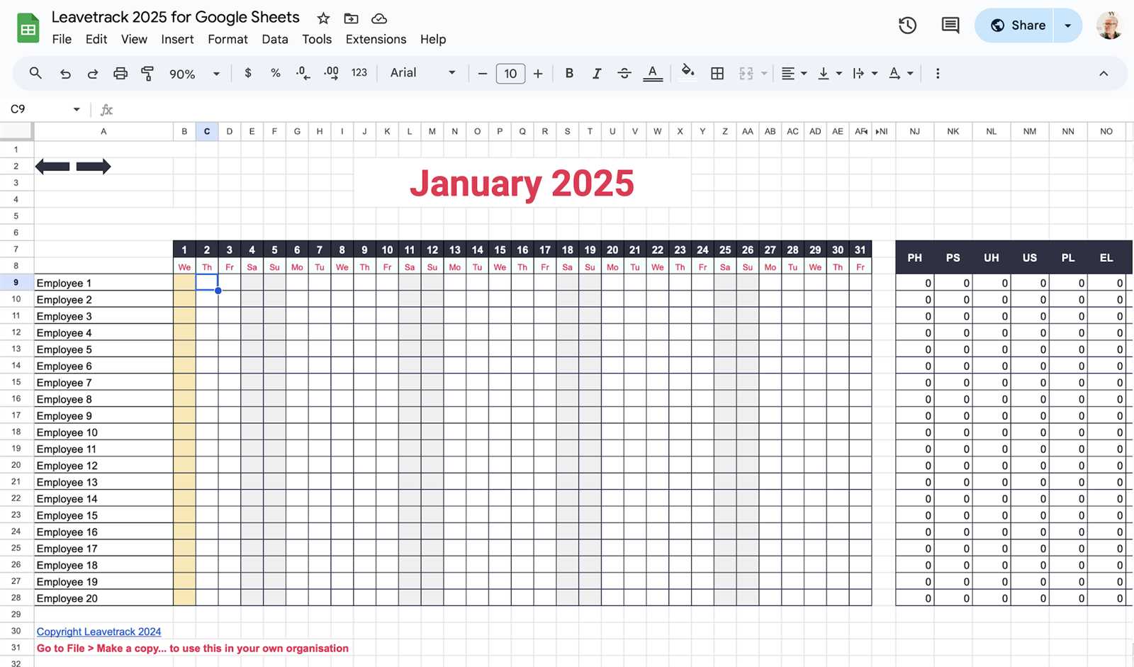 2025 calendar template sheets