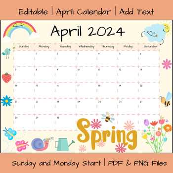 editable april calendar template