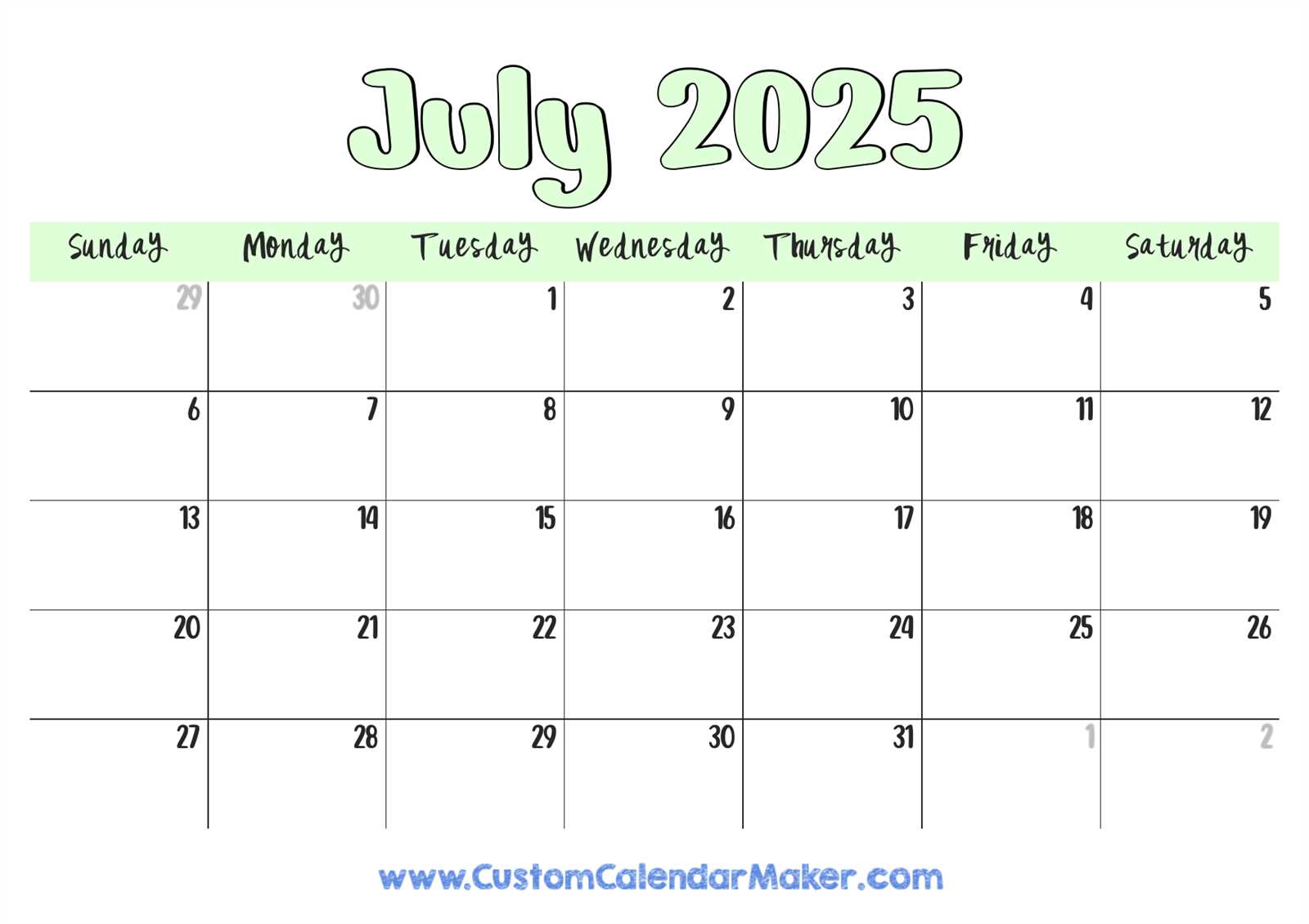 editable calendar template july 2025