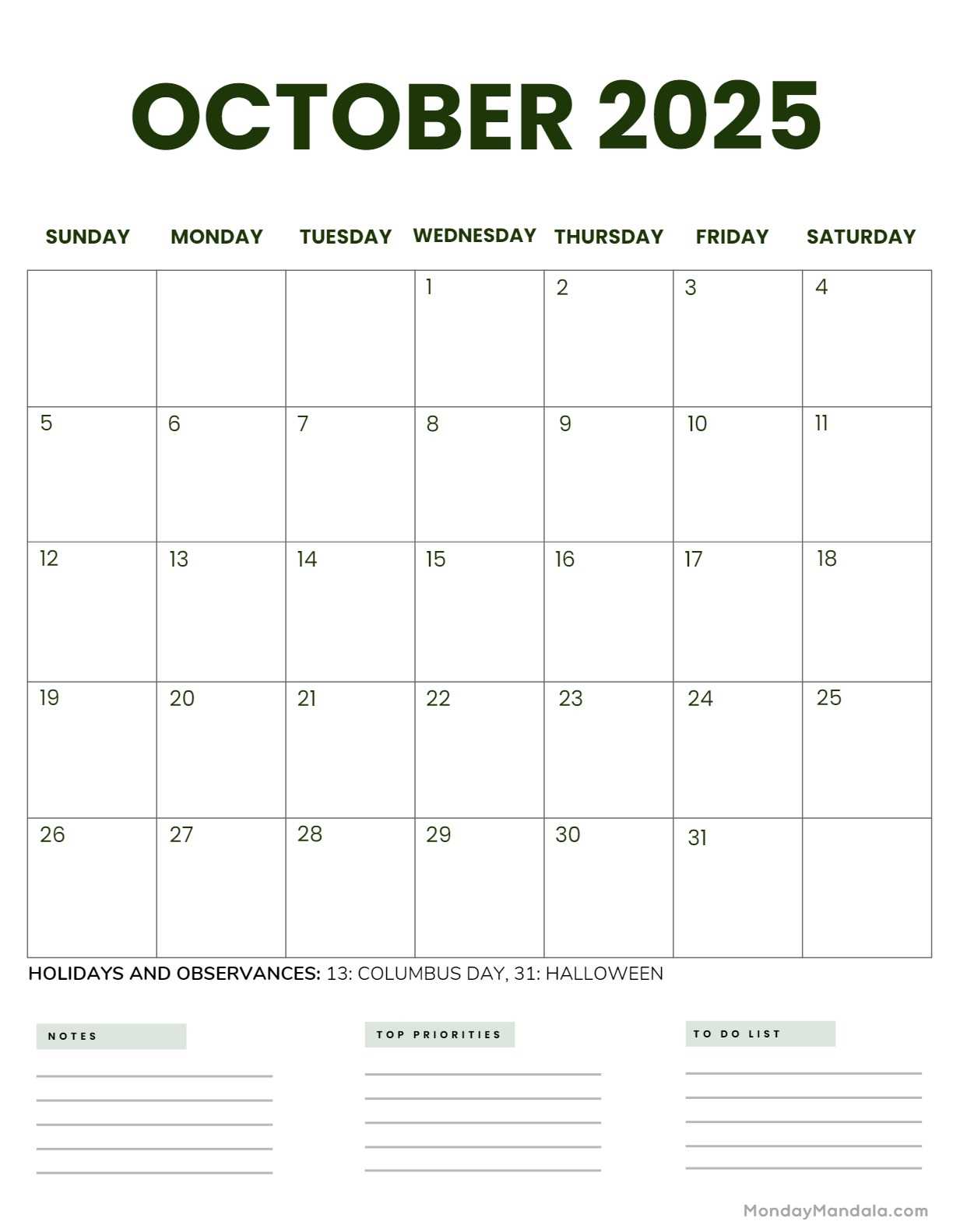 editable calendar template october 2025