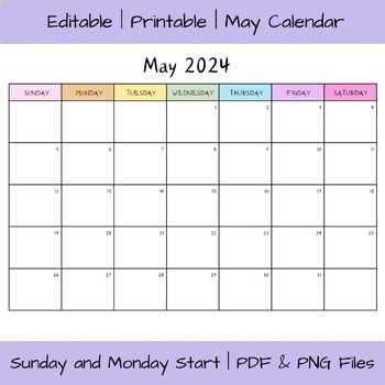 editable may calendar template