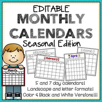 editable month calendar template