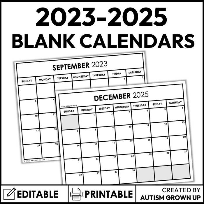 editable monthly calendar template 2025