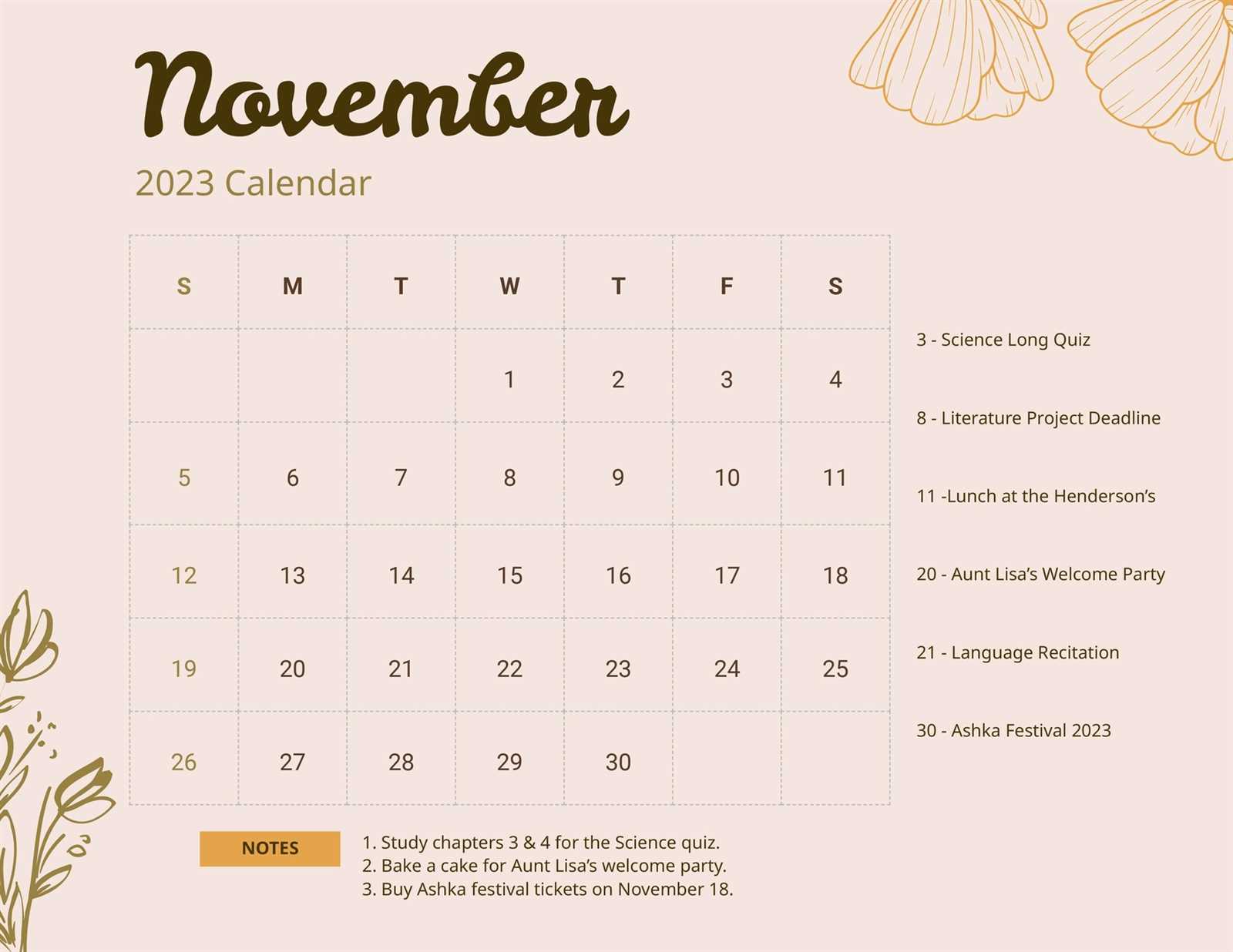 editable november calendar template