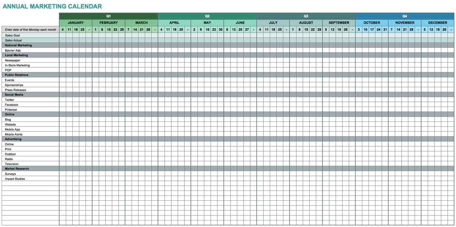 editorial calendar spreadsheet template