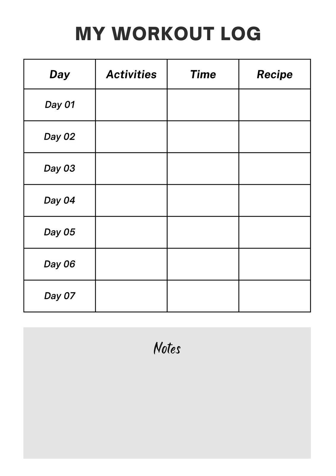 workout plan calendar template