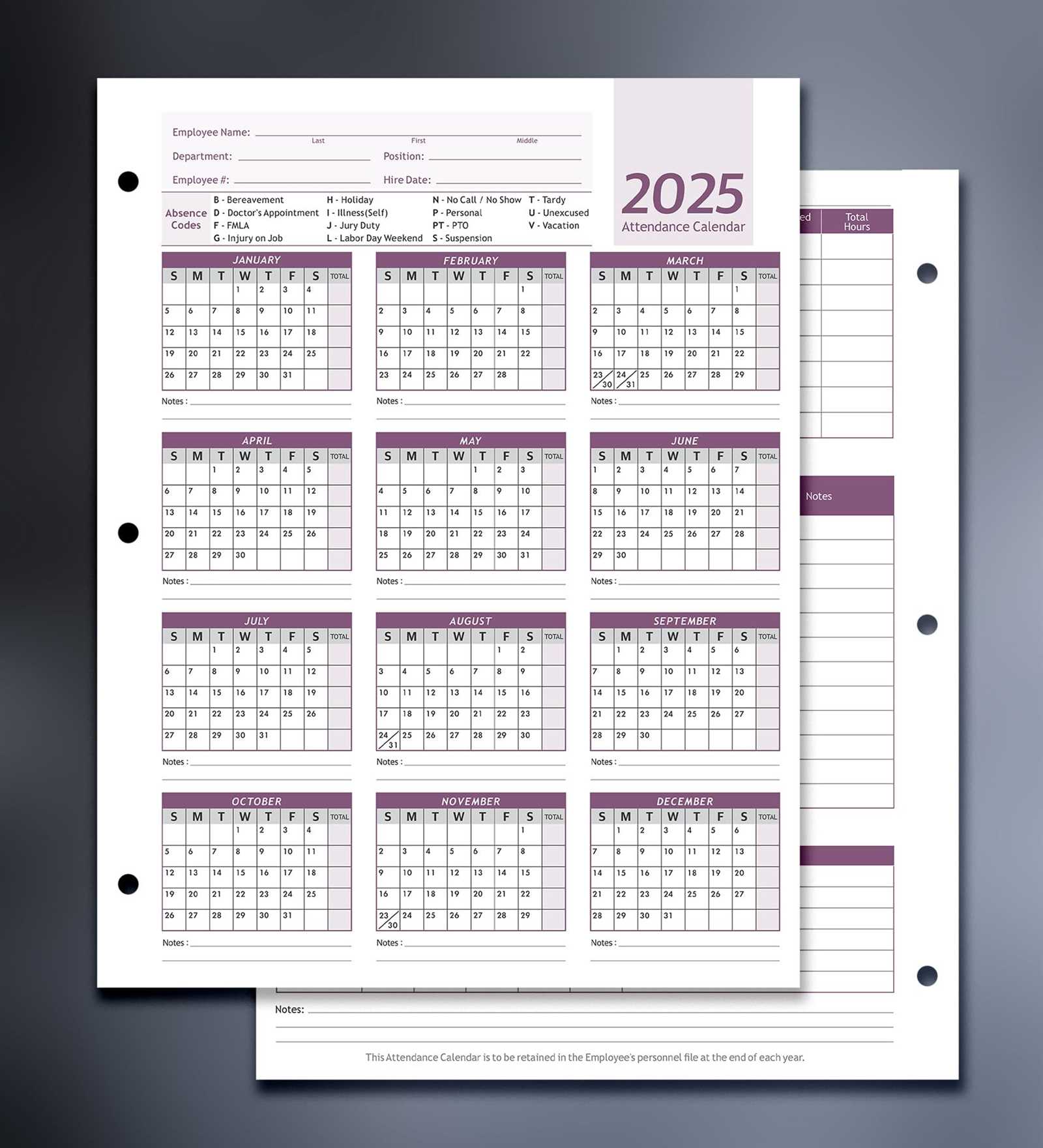 employee attendance calendar template