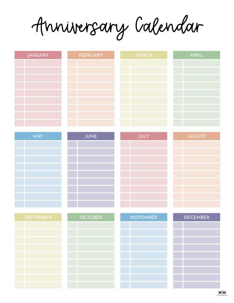 work anniversary calendar template