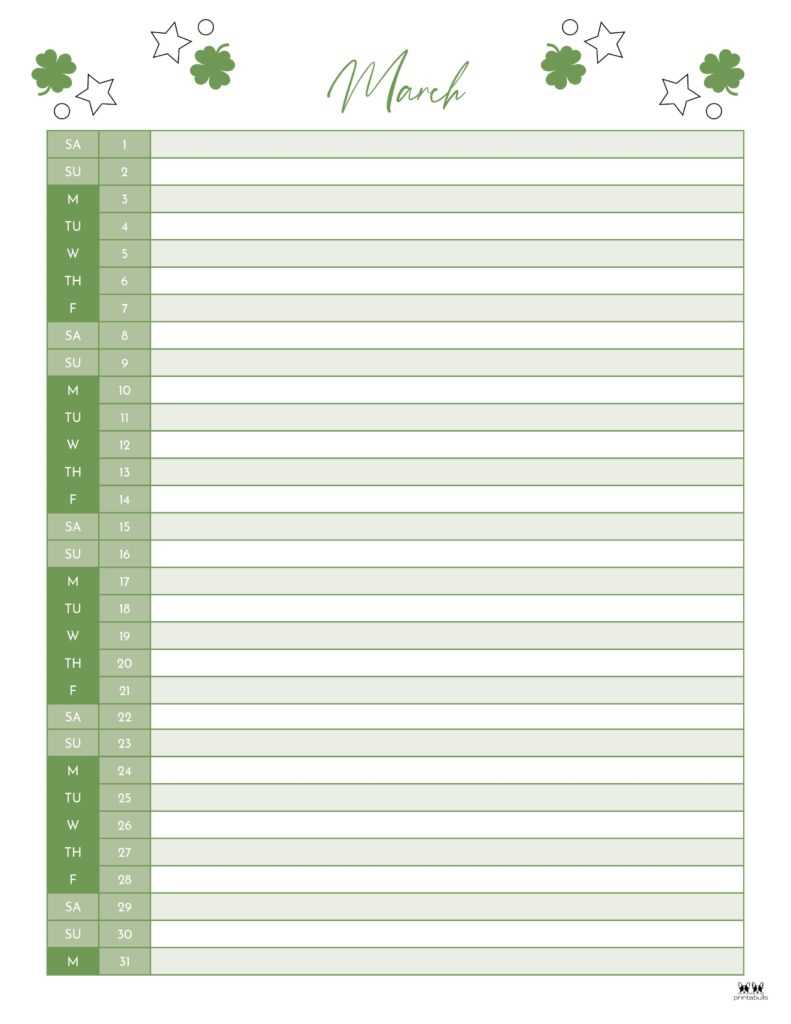 blank calendar template march 2025 printable