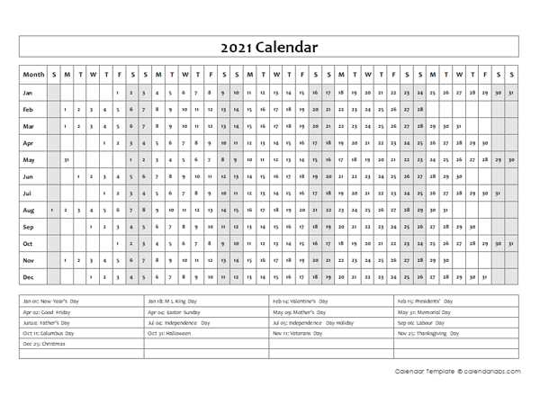 month at a glance calendar template