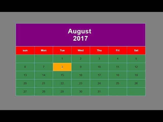 html table calendar template