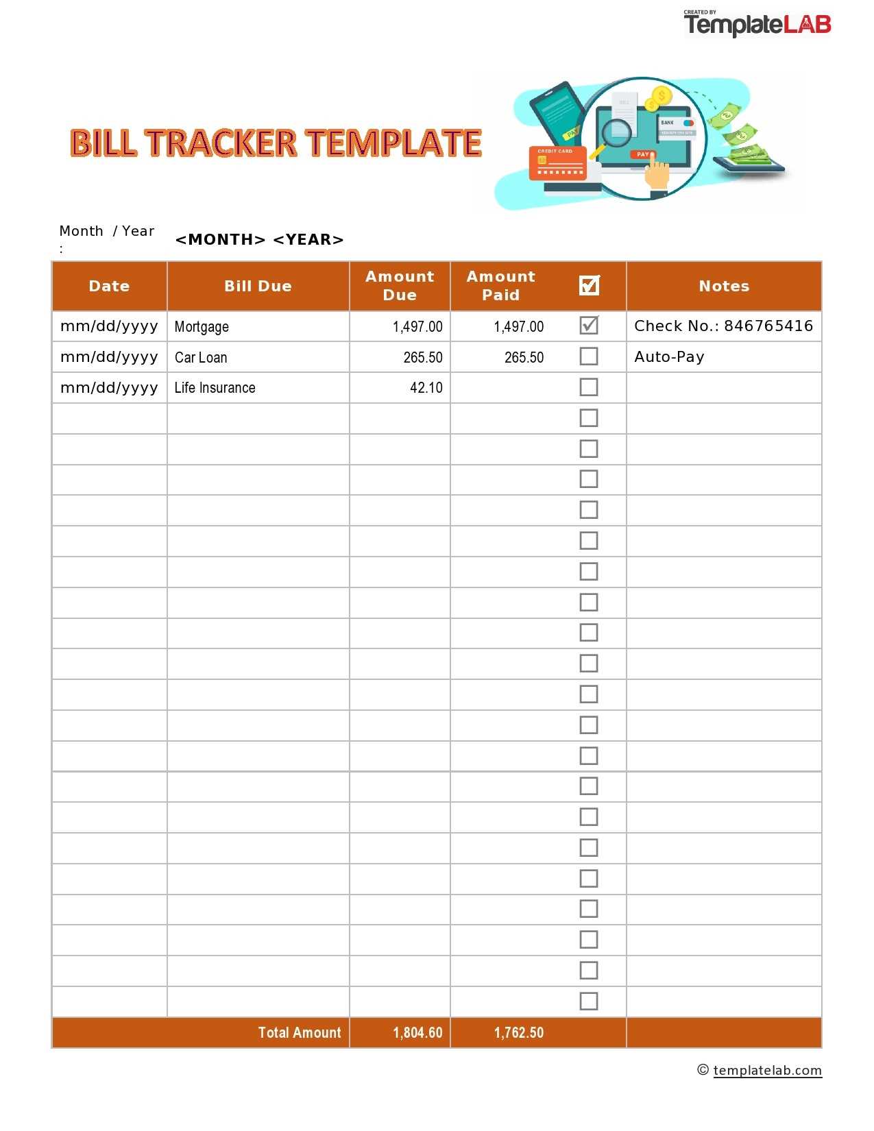 free bill pay calendar template