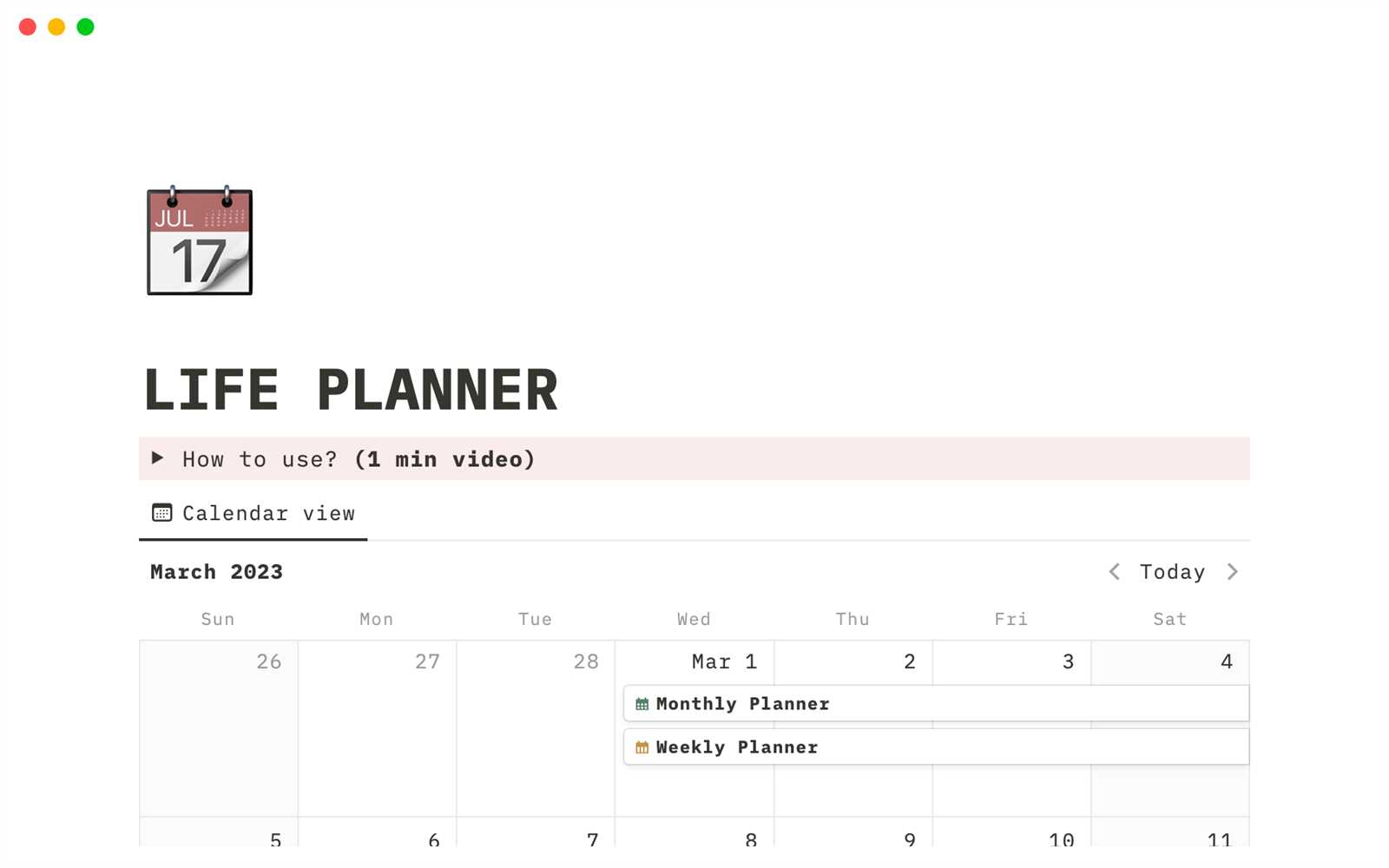 notion calendar template