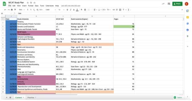 mcat study calendar template